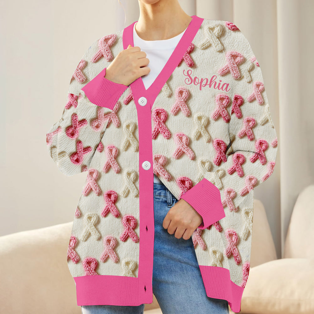In October We Wear Pink - Personalized Breast Cancer Awareness Cardigan Sweater