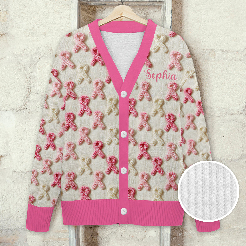 In October We Wear Pink - Personalized Breast Cancer Awareness Cardigan Sweater