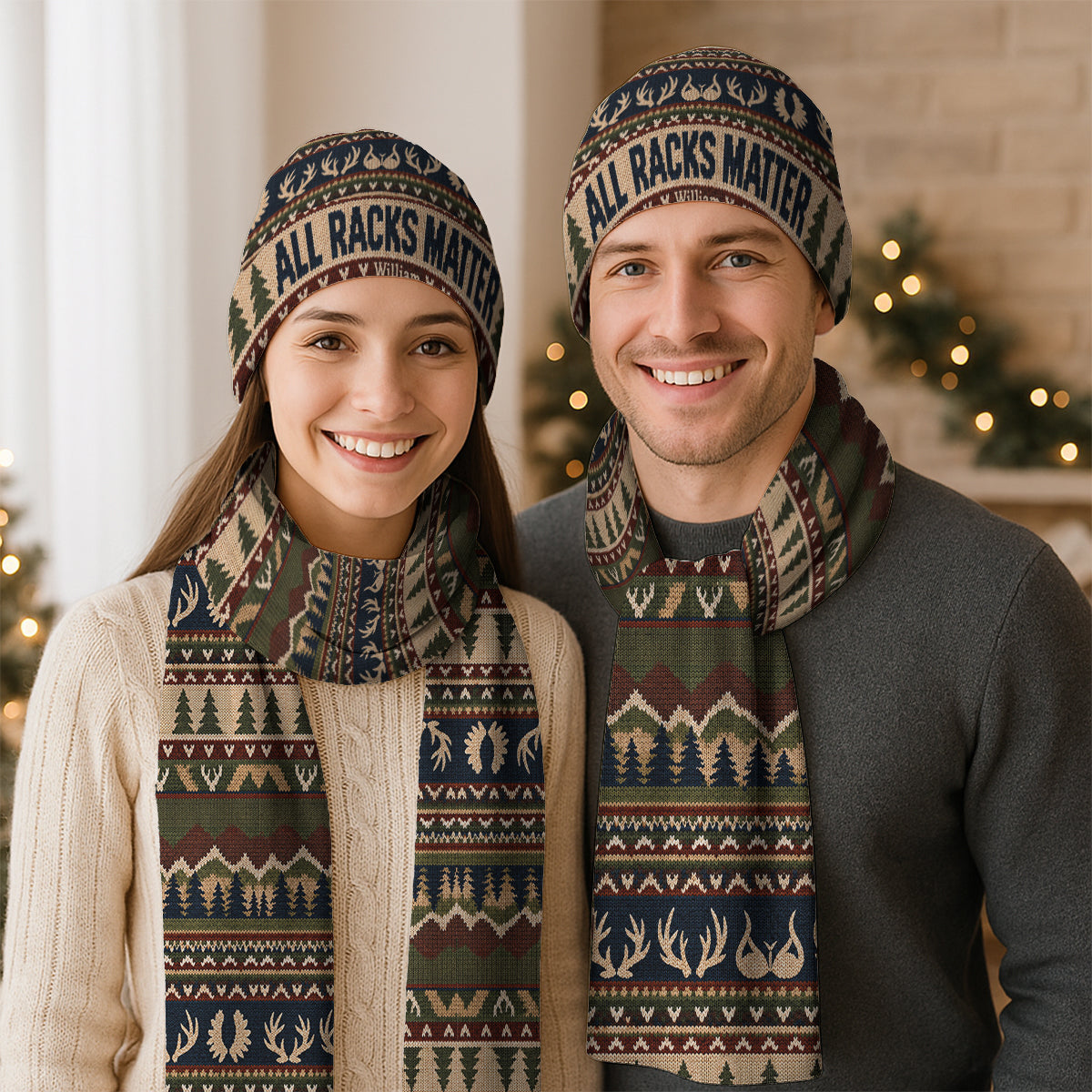 Lustige Jagd - Personalisierbares Strickmütze und Schal Set