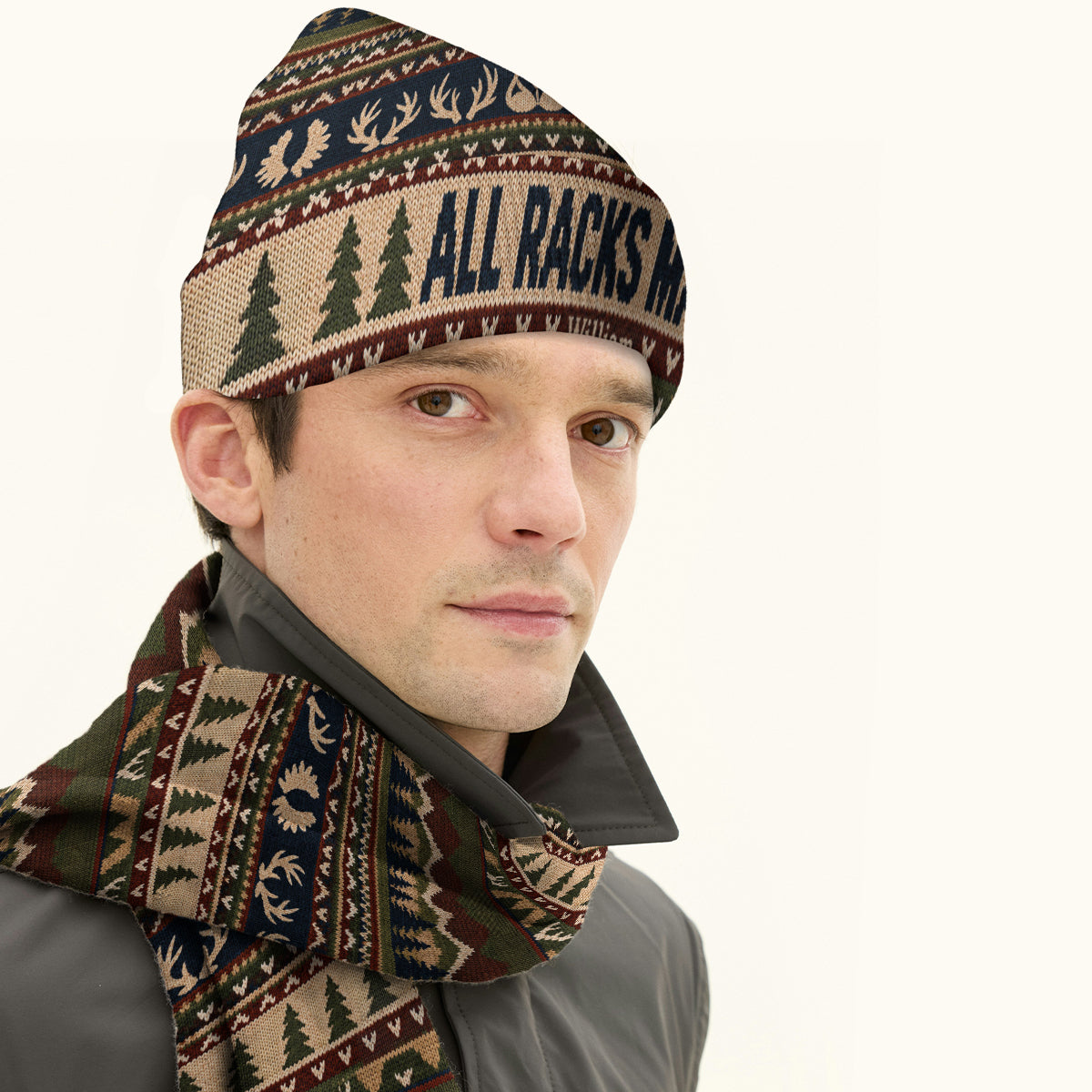 Lustige Jagd - Personalisierbares Strickmütze und Schal Set
