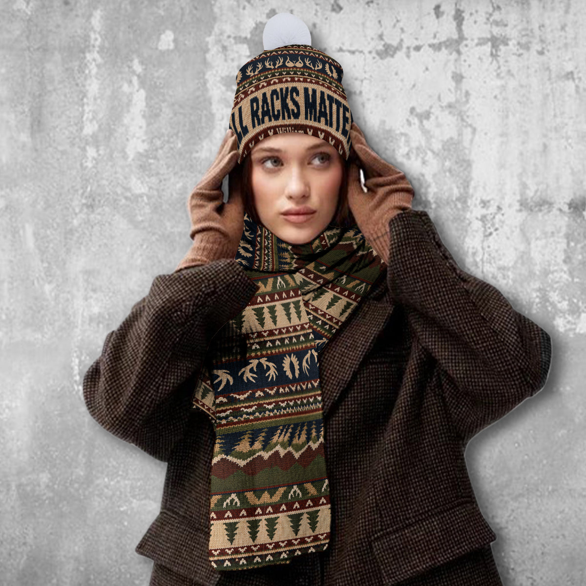 Lustige Jagd - Personalisierbares Strickmütze und Schal Set