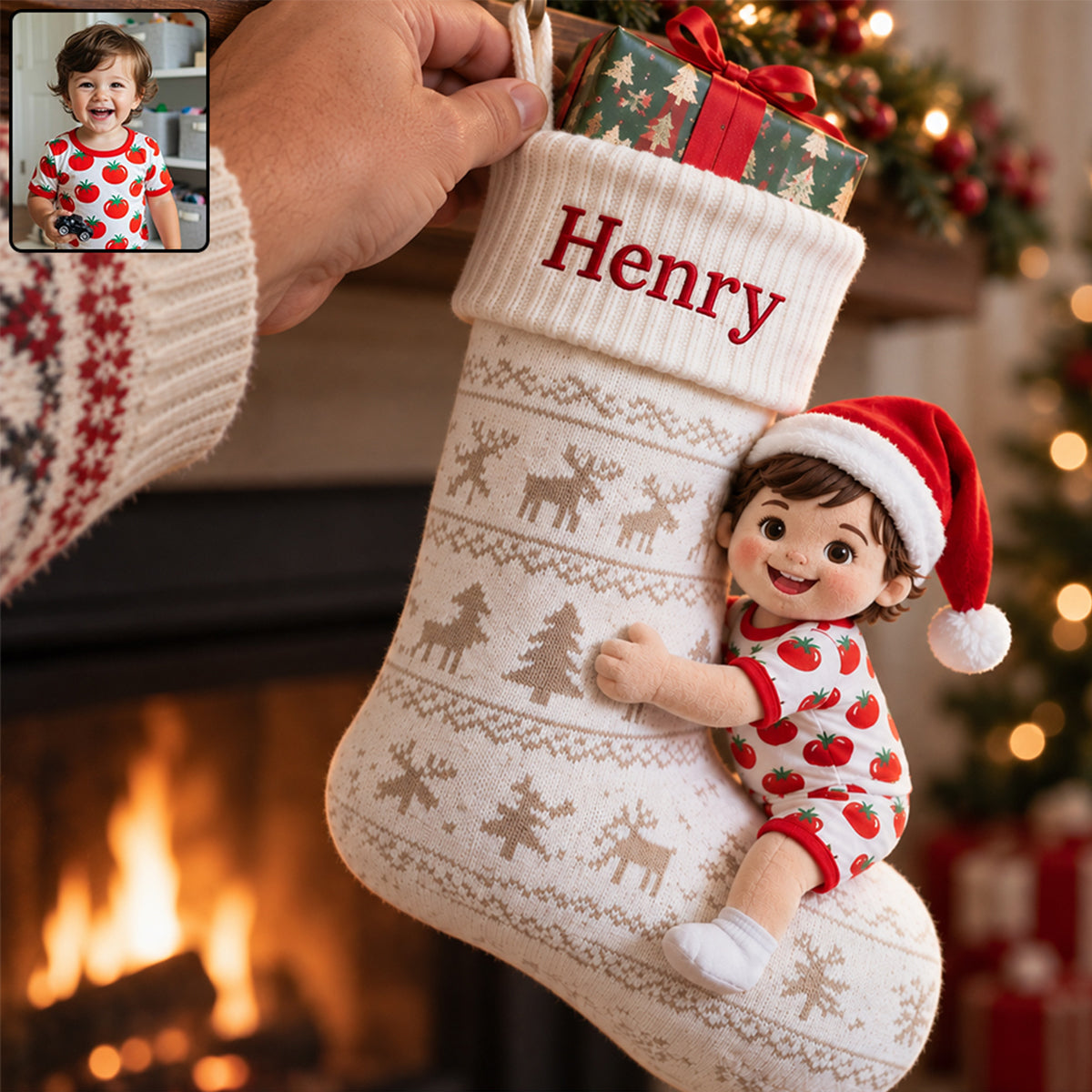 Little Christmas - Personalized Kid Shaped Christmas Stocking
