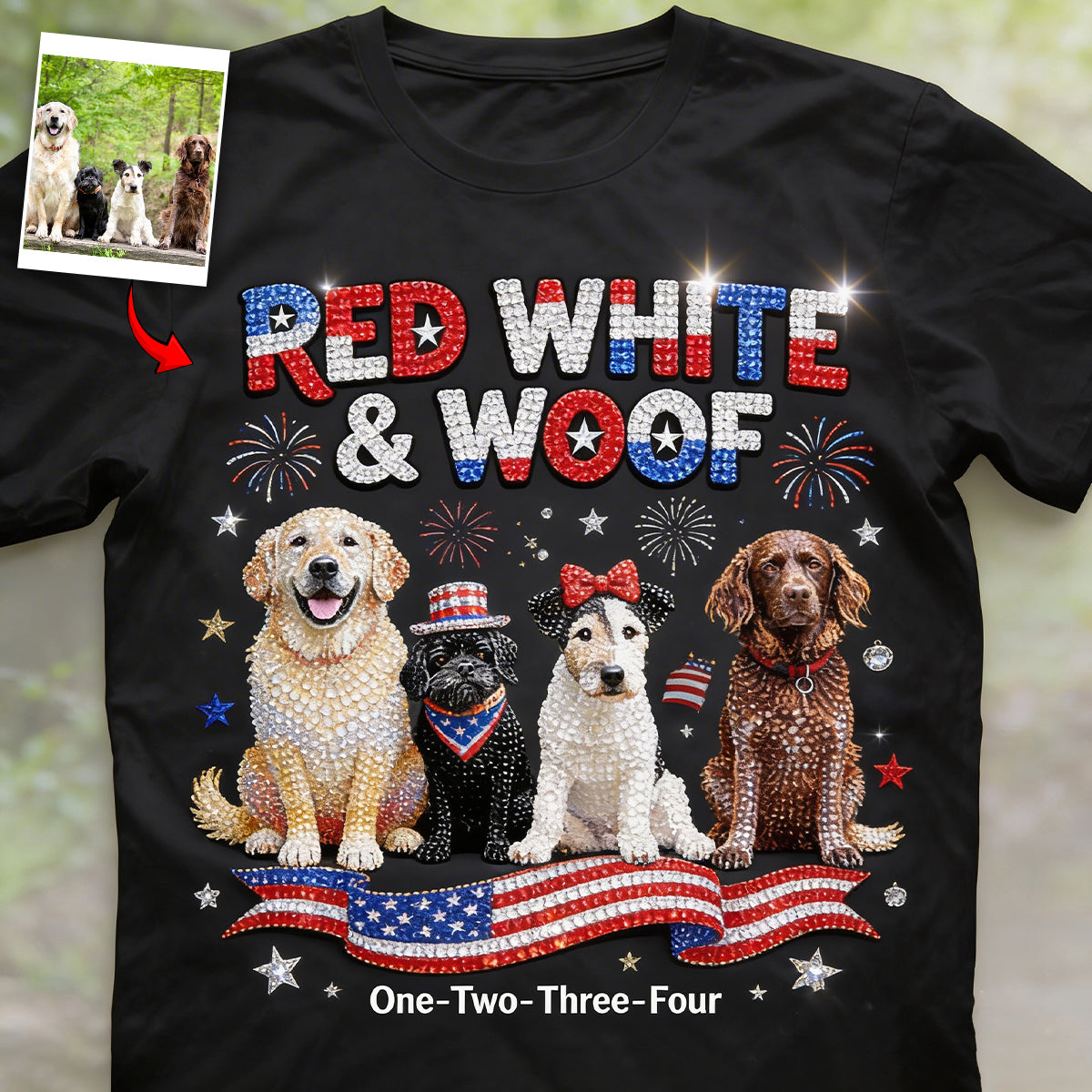 Rot Weiß Woof - Personalisierbares Hund T-Shirt und Hoodie
