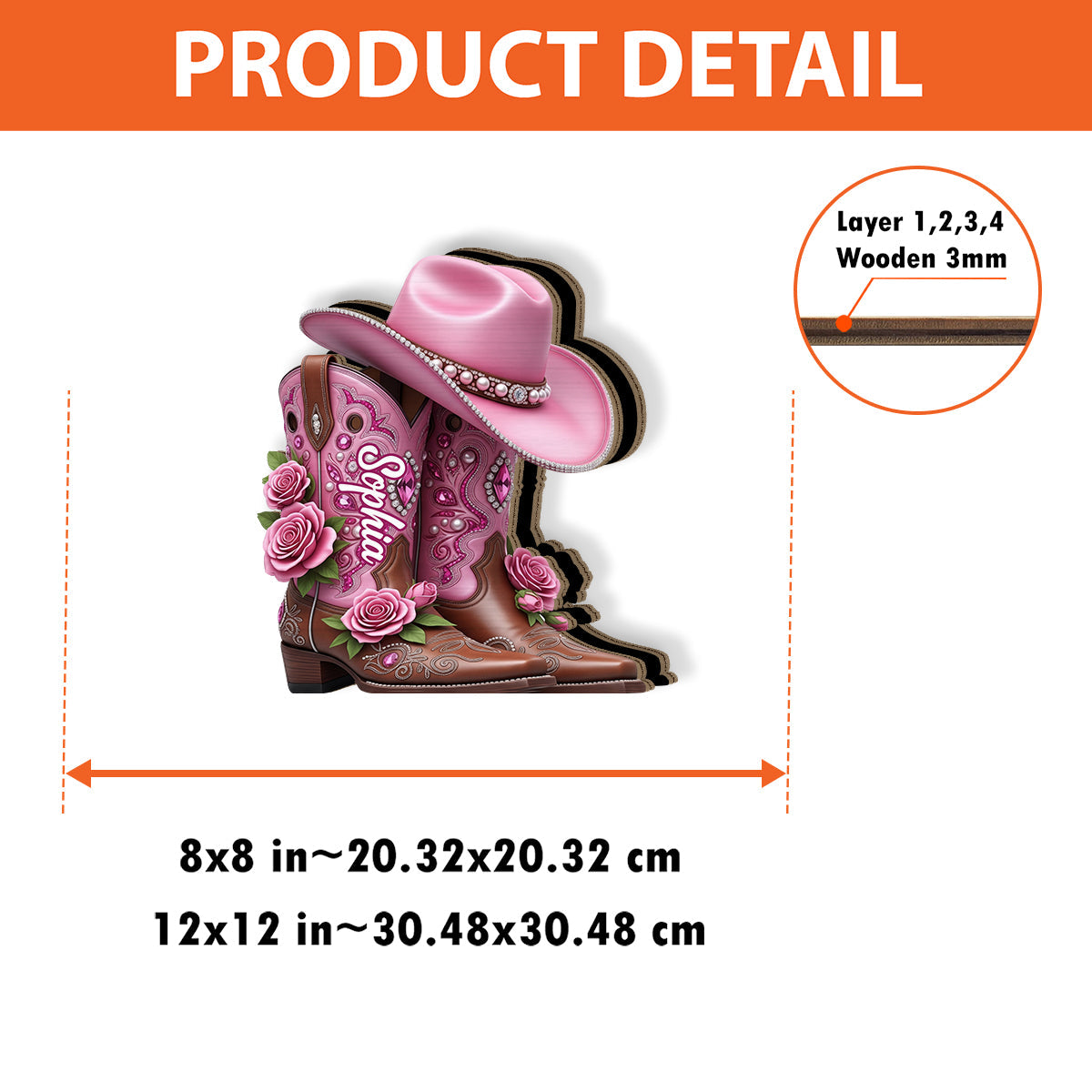 Cowgirl-Stiefel – Personalisierter Schminkpinselhalter aus Holz im Cowgirl-Stil