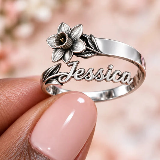 Customize With Any Flower & Name - Personalized Self Love Adjustable Shaped Ring