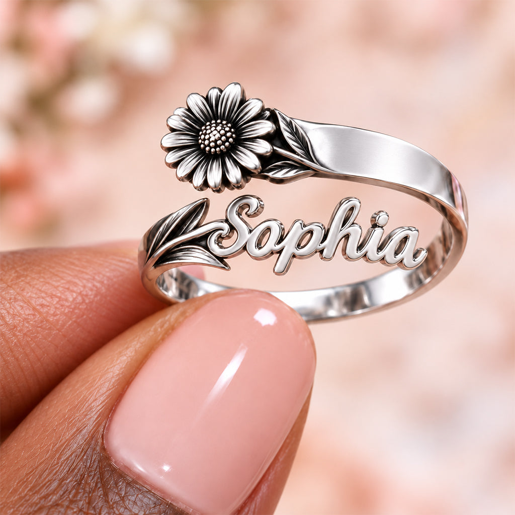 Customize With Any Flower & Name - Personalized Self Love Adjustable Shaped Ring