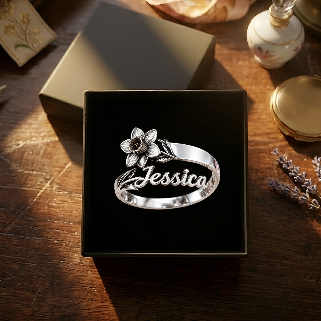 Customize With Any Flower & Name - Personalized Self Love Adjustable Shaped Ring