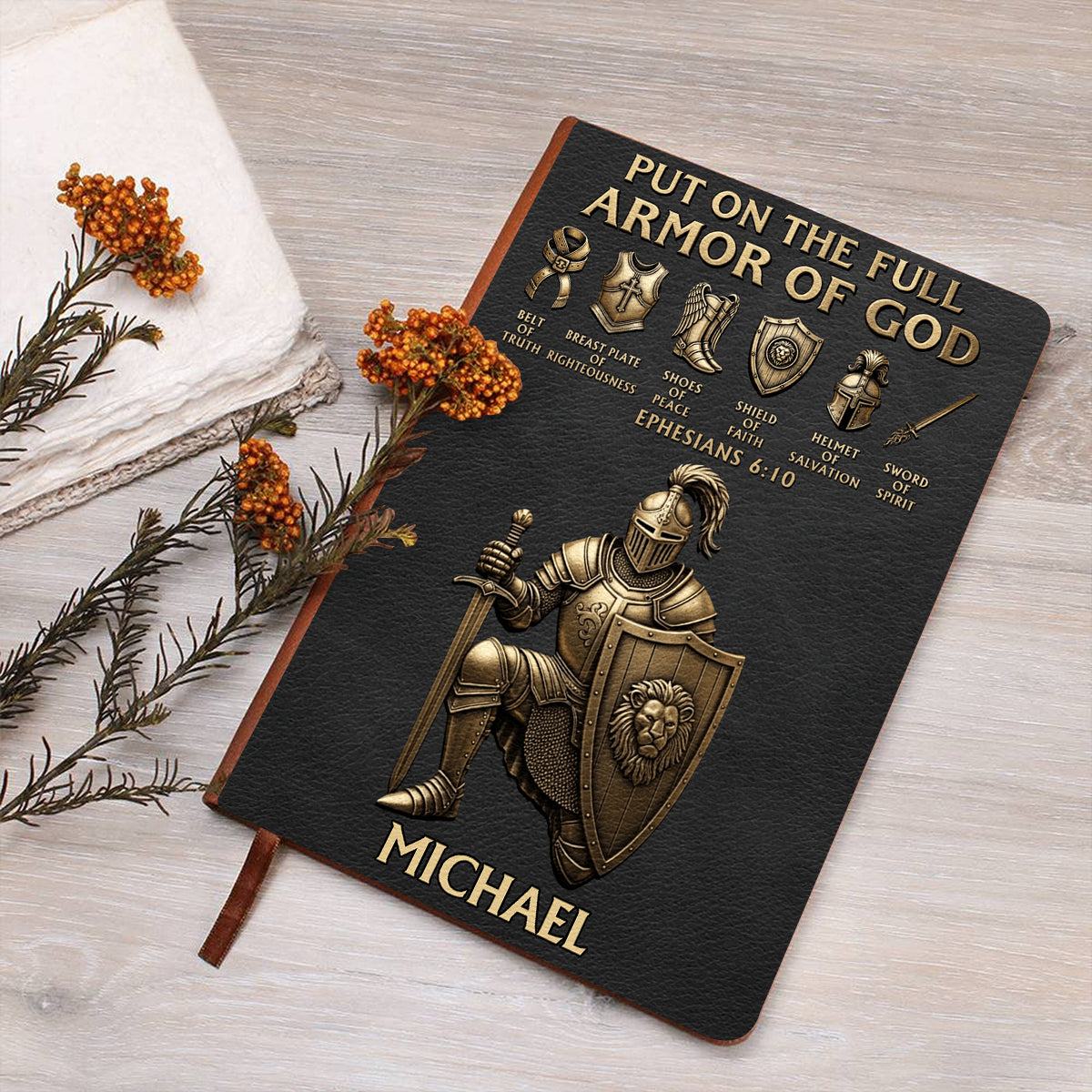 Put On The Full Amor Of God - Personalized Christian Leather Journal