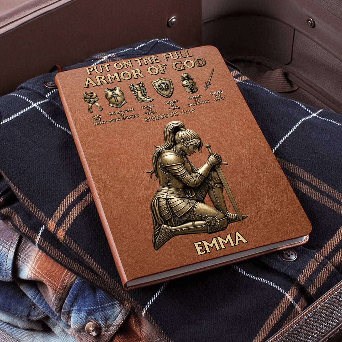 Put On The Full Amor Of God - Personalized Christian Leather Journal