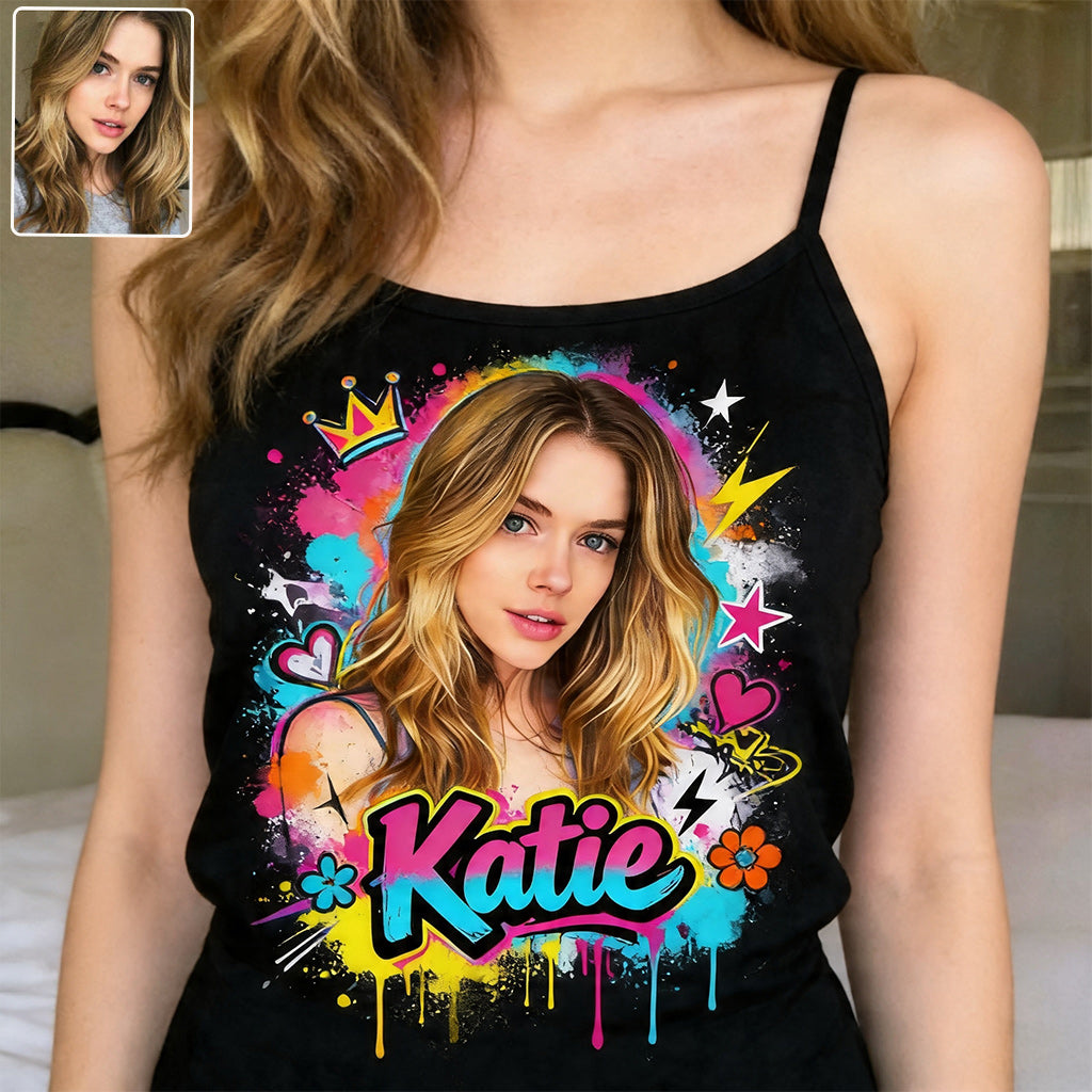 Lebendige Graffiti Pop Art Individuelles Foto Aquarell Farbensplash - Personalisierter Selbstliebe Cross Tank Top
