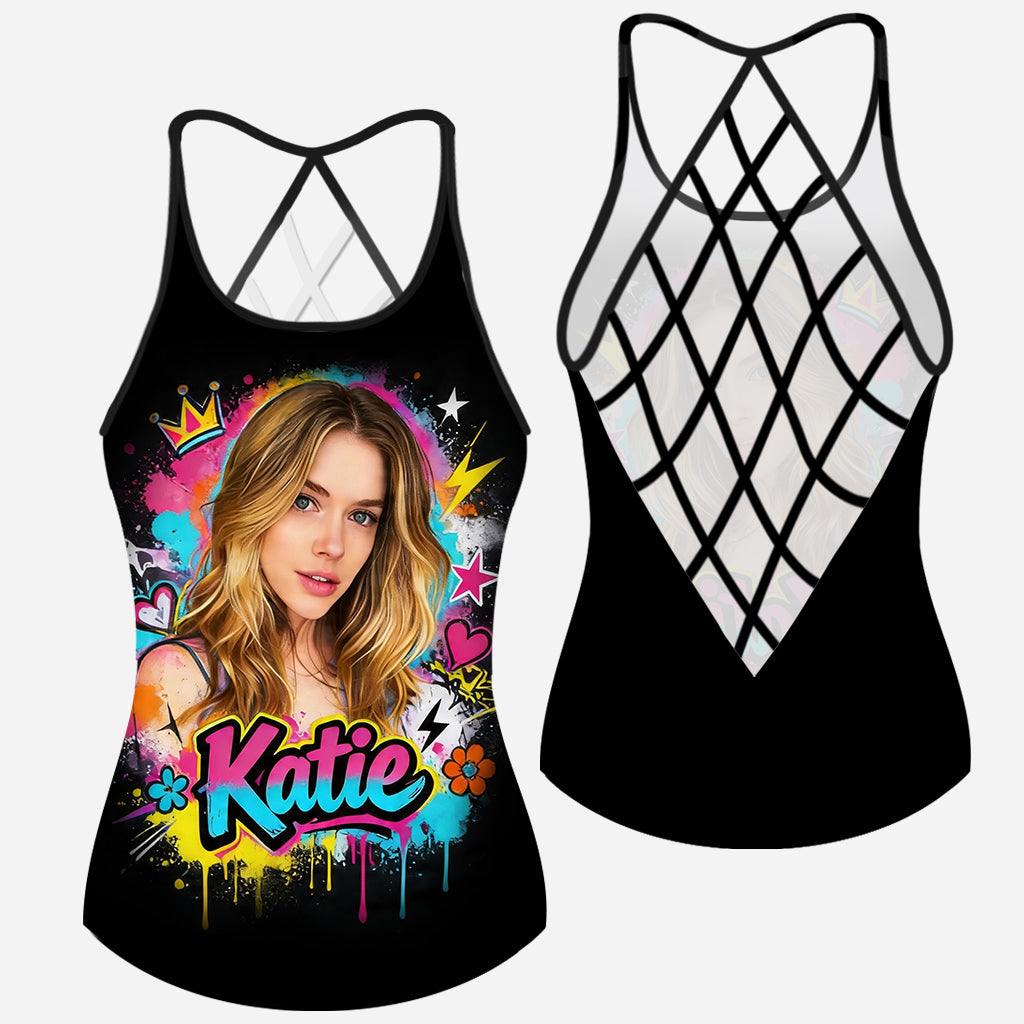 Lebendige Graffiti Pop Art Individuelles Foto Aquarell Farbensplash - Personalisierter Selbstliebe Cross Tank Top