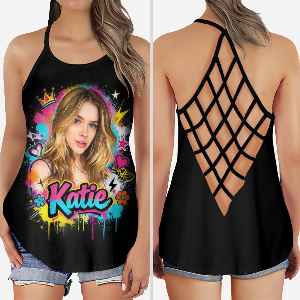 Lebendige Graffiti Pop Art Individuelles Foto Aquarell Farbensplash - Personalisierter Selbstliebe Cross Tank Top