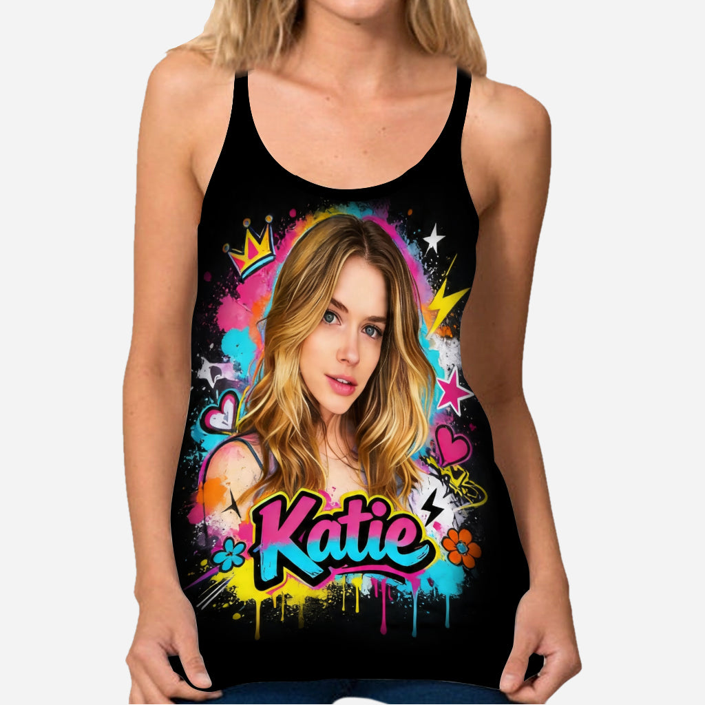 Lebendige Graffiti Pop Art Individuelles Foto Aquarell Farbensplash - Personalisierter Selbstliebe Cross Tank Top