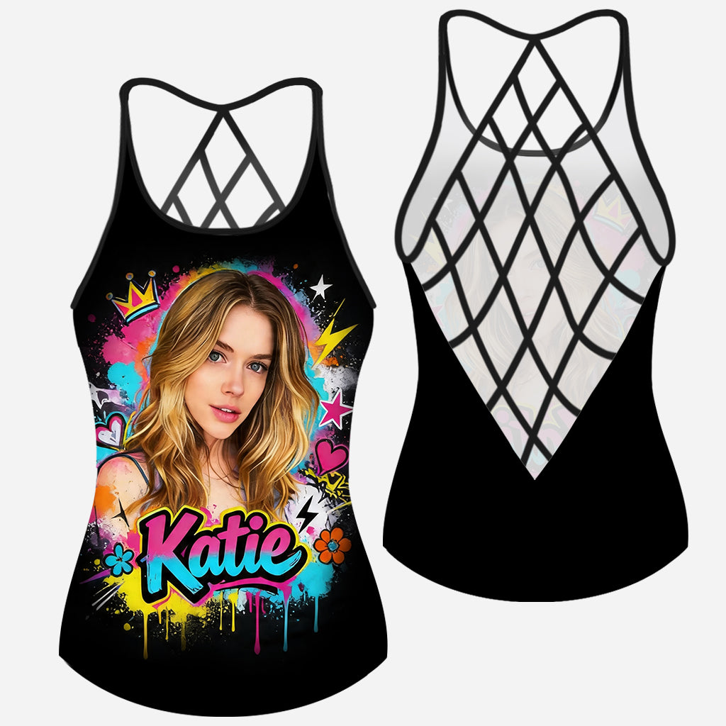 Lebendige Graffiti Pop Art Individuelles Foto Aquarell Farbensplash - Personalisierter Selbstliebe Cross Tank Top