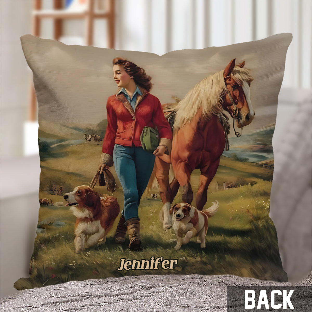 She Loves Horses And Dogs - Personalized Horse Throw Pillow