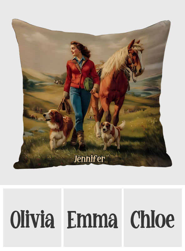 She Loves Horses And Dogs - Personalized Horse Throw Pillow