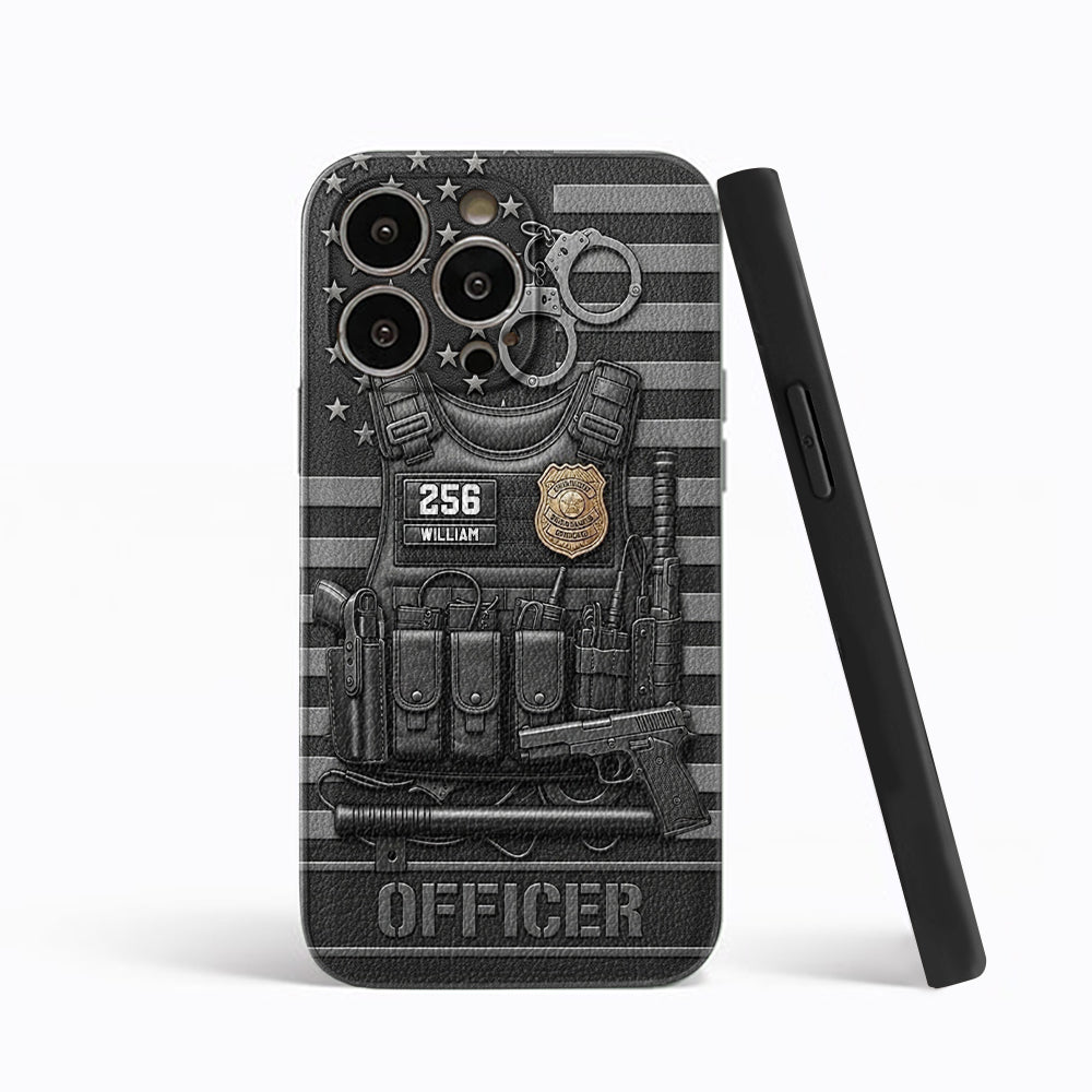 Serve And Protect - Personalized Police Officer Leather Phone Case