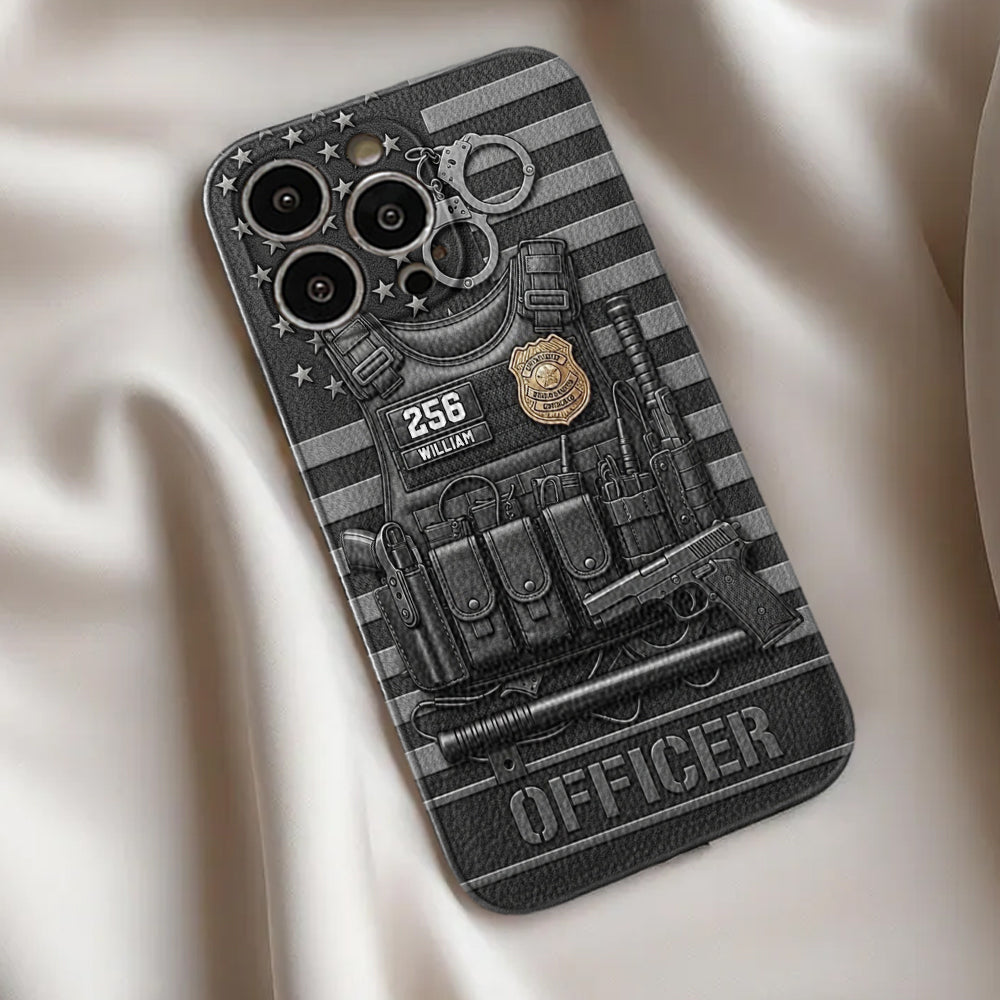 Serve And Protect - Personalized Police Officer Leather Phone Case