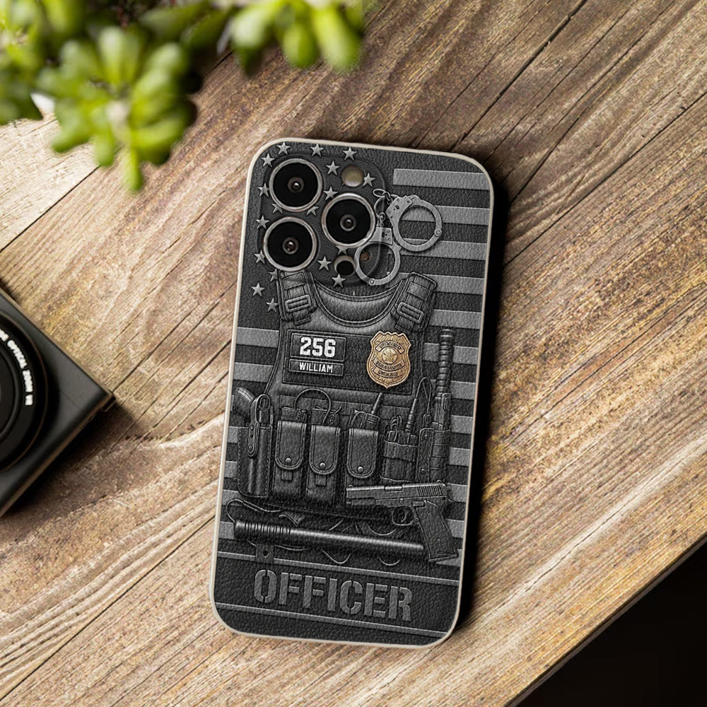 Serve And Protect - Personalized Police Officer Leather Phone Case