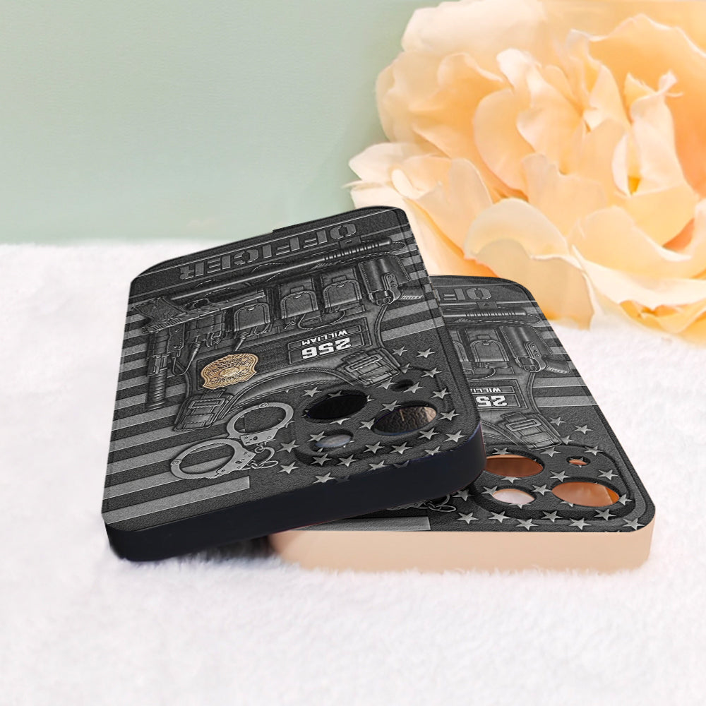 Serve And Protect - Personalized Police Officer Leather Phone Case