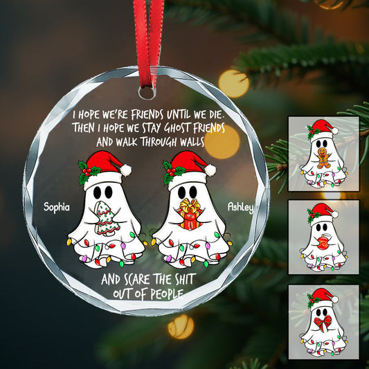 Ghost Friends - Personalized Bestie Round Shaped Glass Ornament