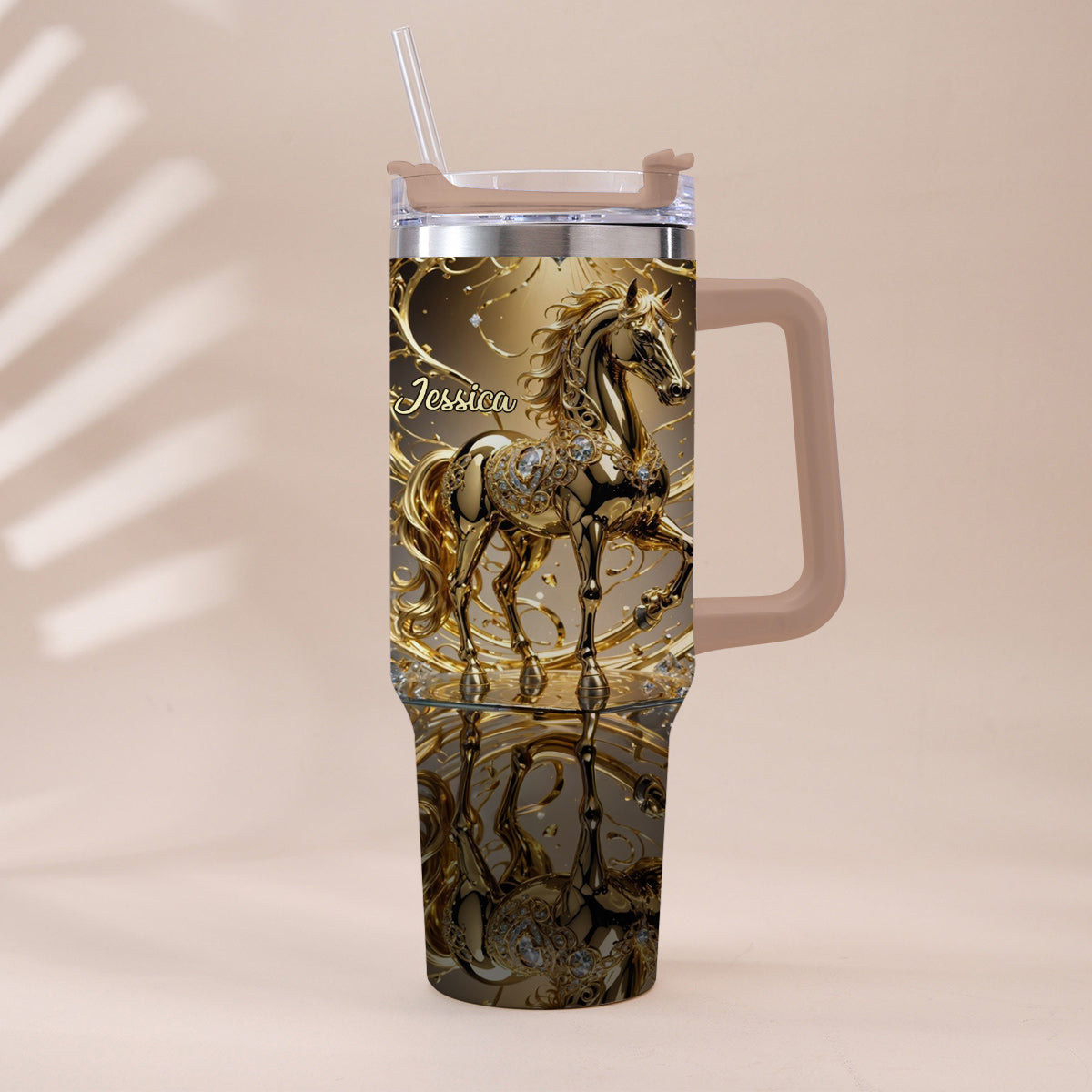 Love Horse - Personalized Horse Tumbler With Handle
