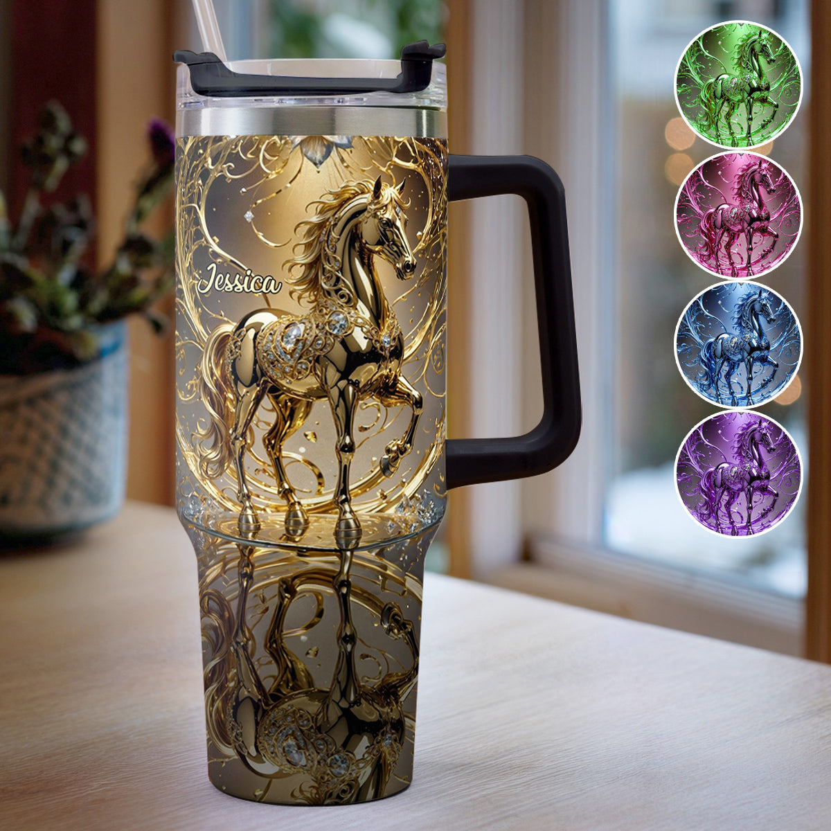Love Horse - Personalized Horse Tumbler With Handle