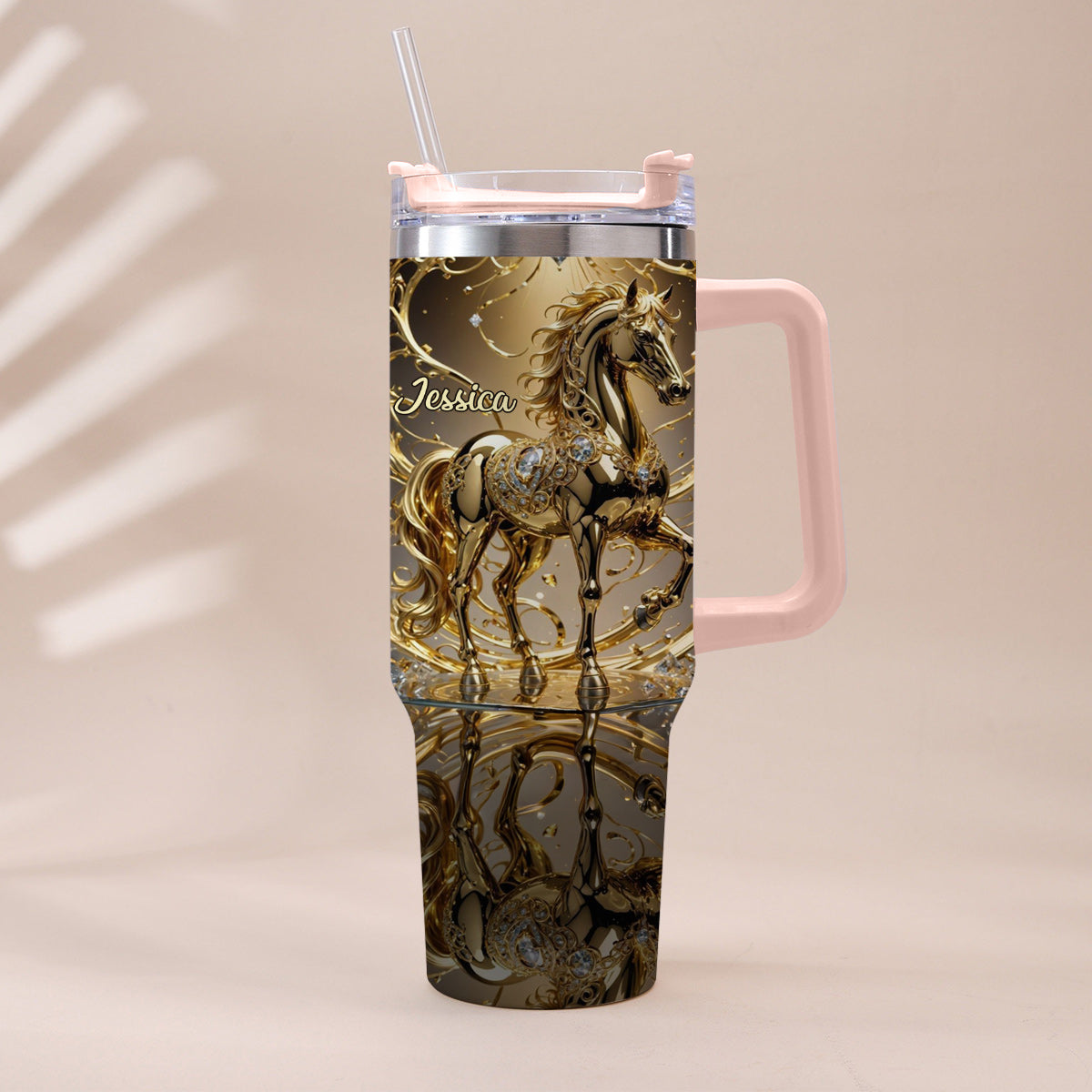 Love Horse - Personalized Horse Tumbler With Handle