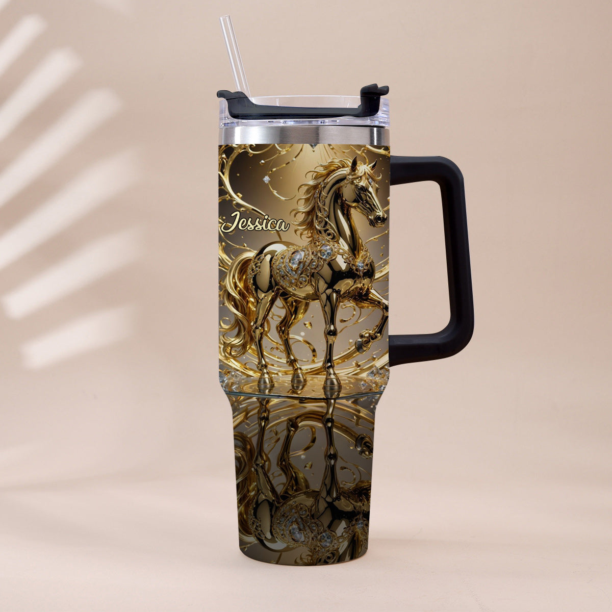 Love Horse - Personalized Horse Tumbler With Handle
