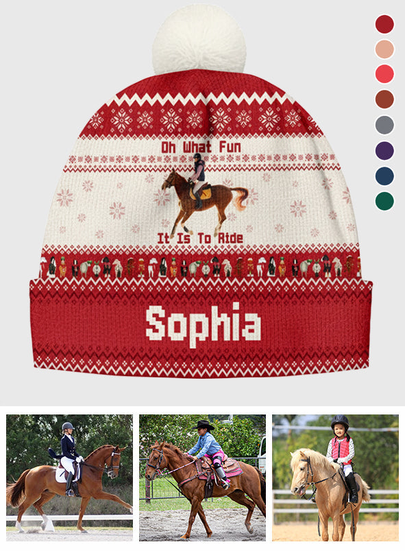 Oh What Fun It Is To Ride - Personalized Horse Beanie Hat
