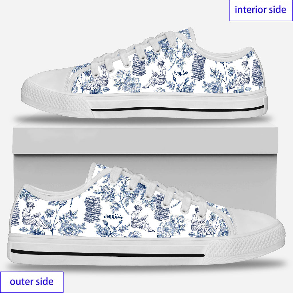 Book Reading Lovers Toile De Jouy - Personalized Book Low Top Shoes