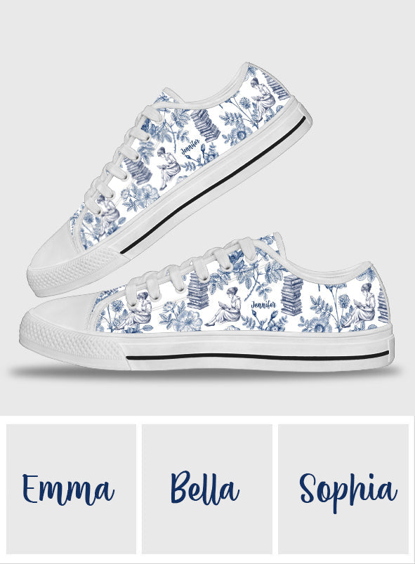 Book Reading Lovers Toile De Jouy - Personalized Book Low Top Shoes