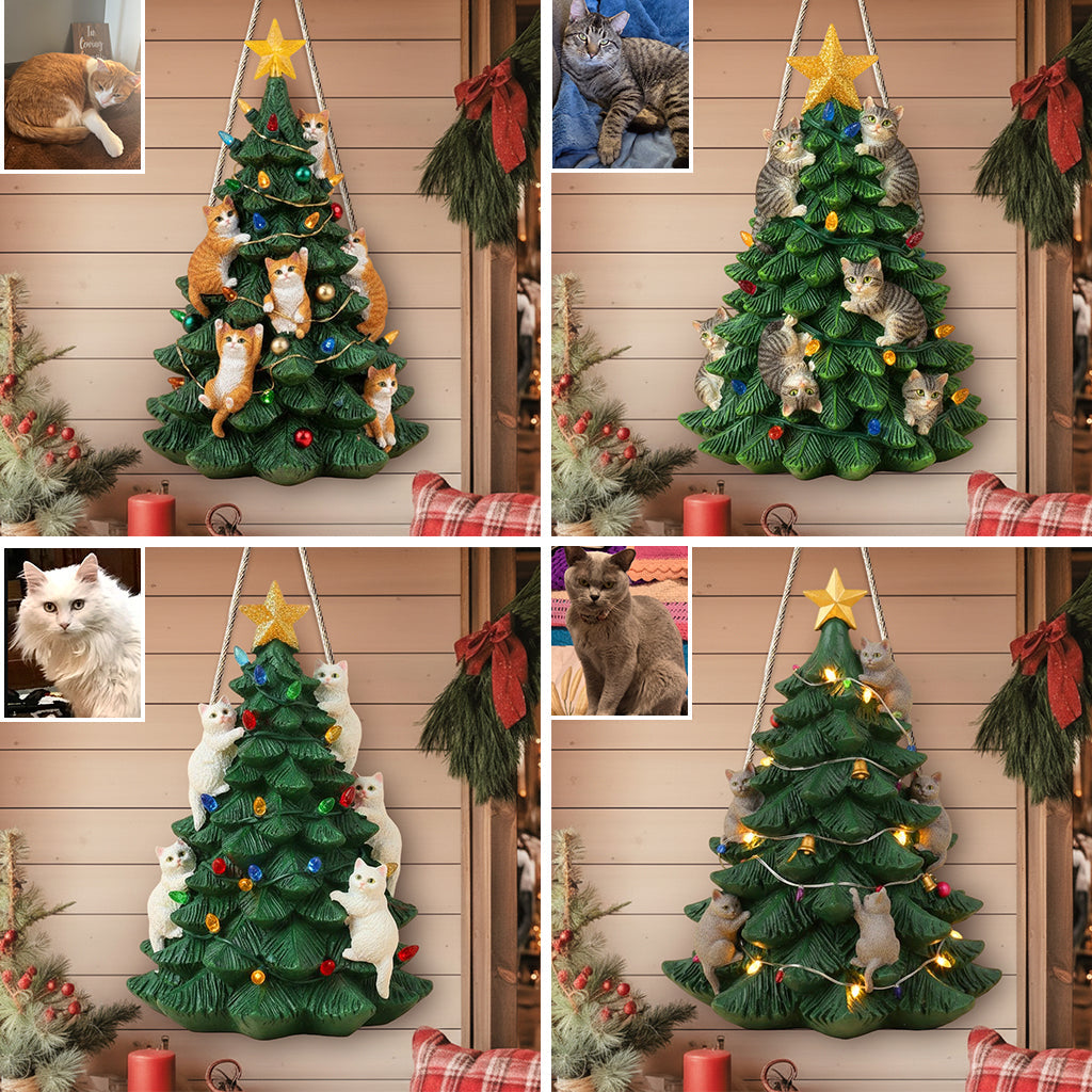 Naught Cats Christmas Tree Pet Lovers - Personalized Cat Custom Shaped Wood Sign