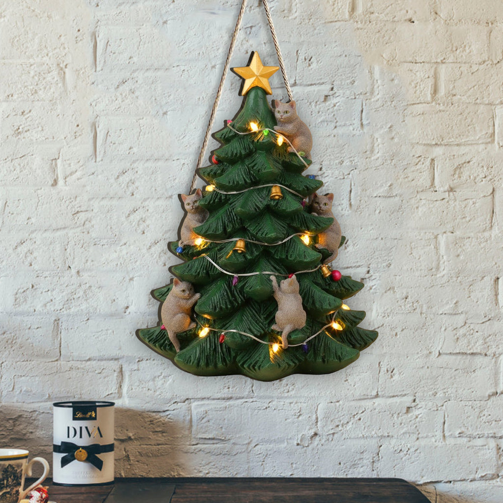 Naught Cats Christmas Tree Pet Lovers - Personalized Cat Custom Shaped Wood Sign