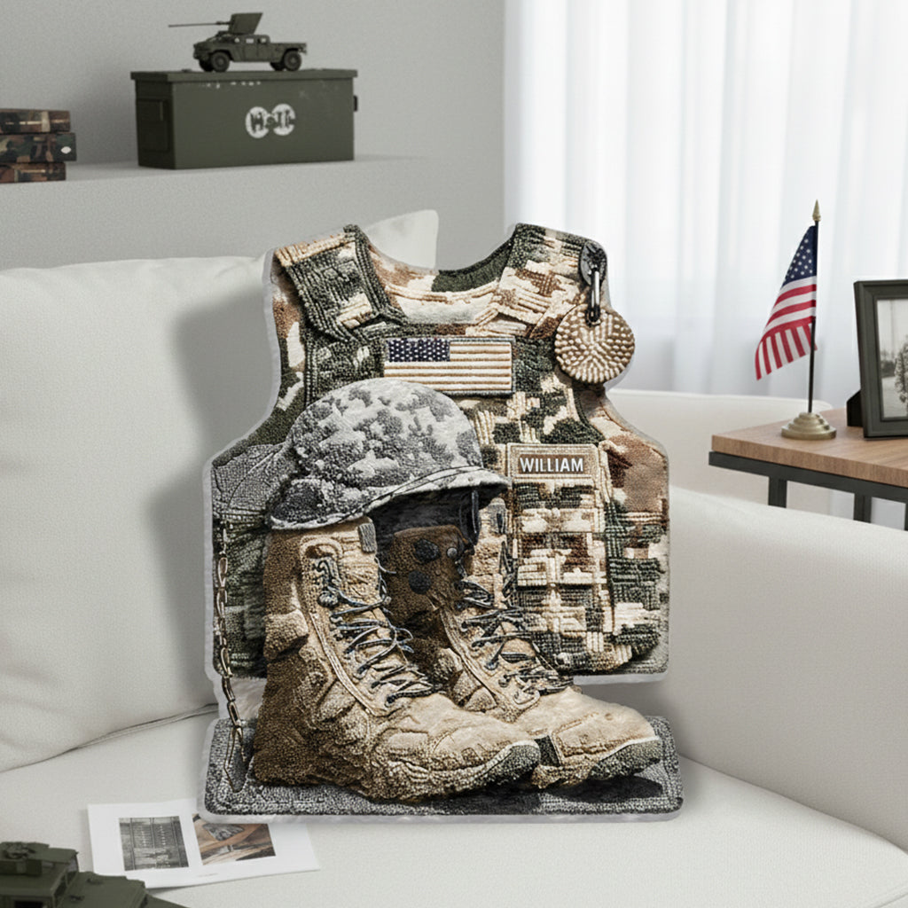 Honoring All Who Served - Personalized Veteran Faux Fur Shaped Pillow