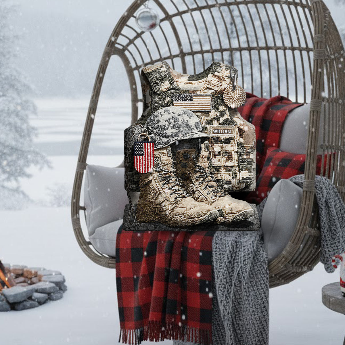 Honoring All Who Served - Personalized Veteran Faux Fur Shaped Pillow