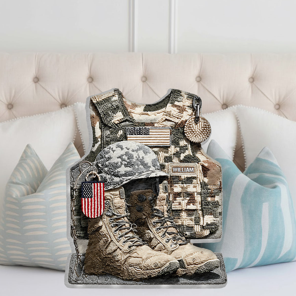 Honoring All Who Served - Personalized Veteran Faux Fur Shaped Pillow