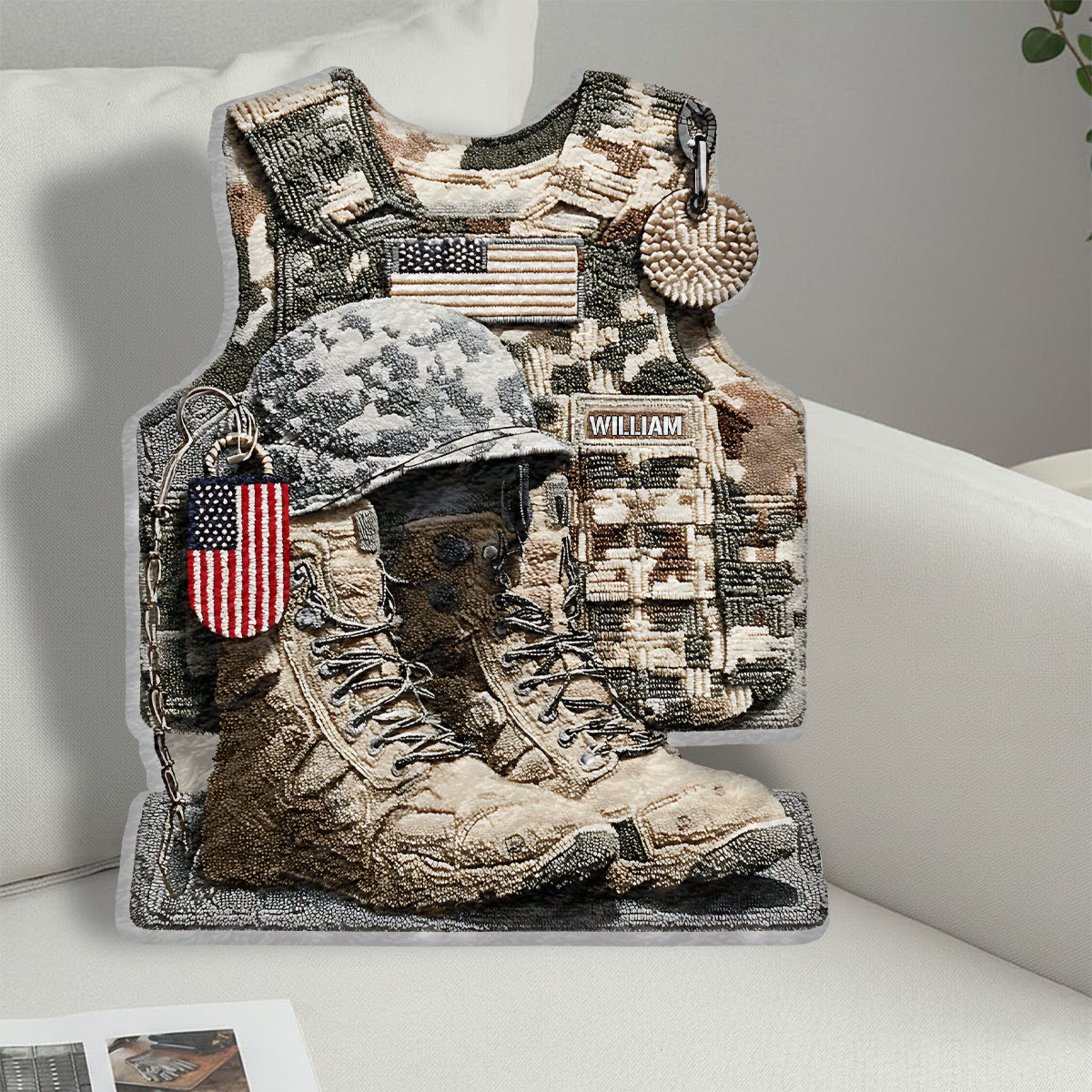 Honoring All Who Served - Personalized Veteran Faux Fur Shaped Pillow