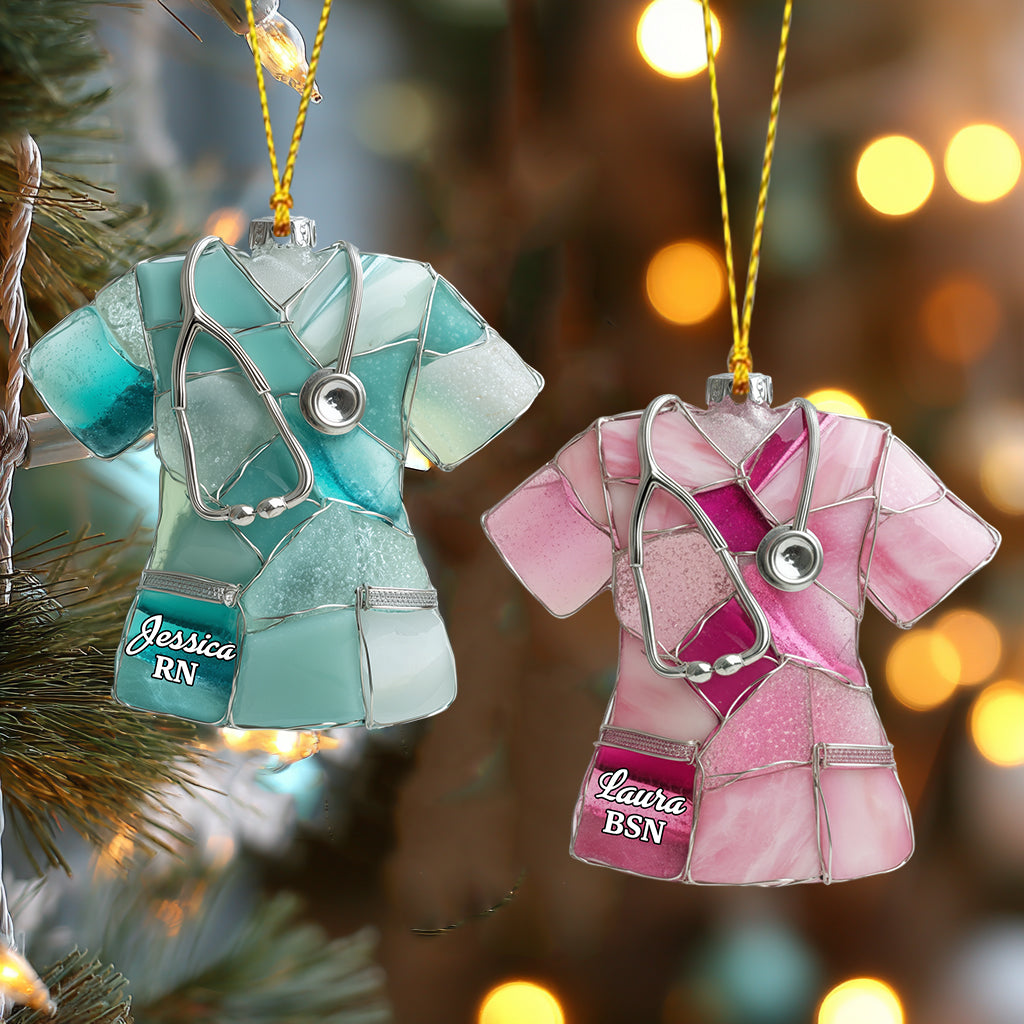 Sea Glass Nurse Scrub - Personalized Nurse Ornament