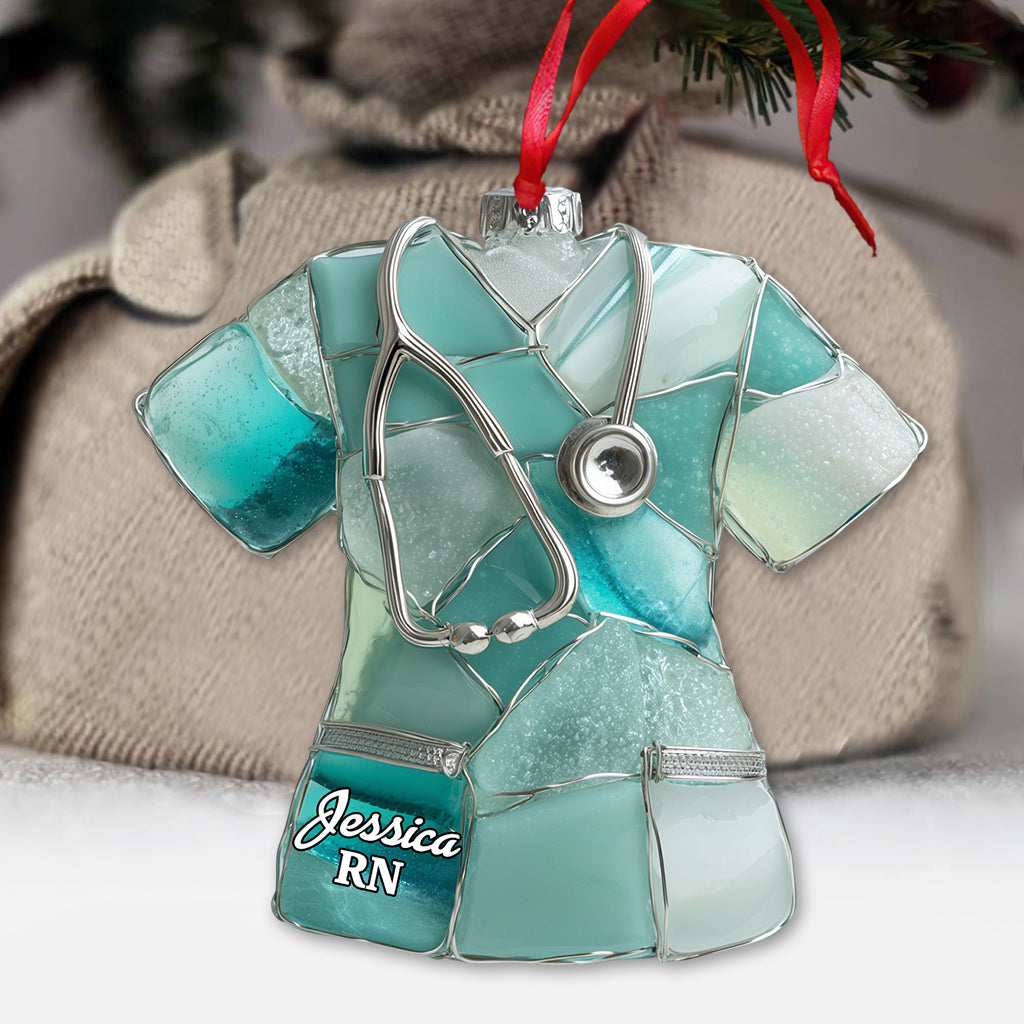Sea Glass Nurse Scrub - Personalized Nurse Ornament