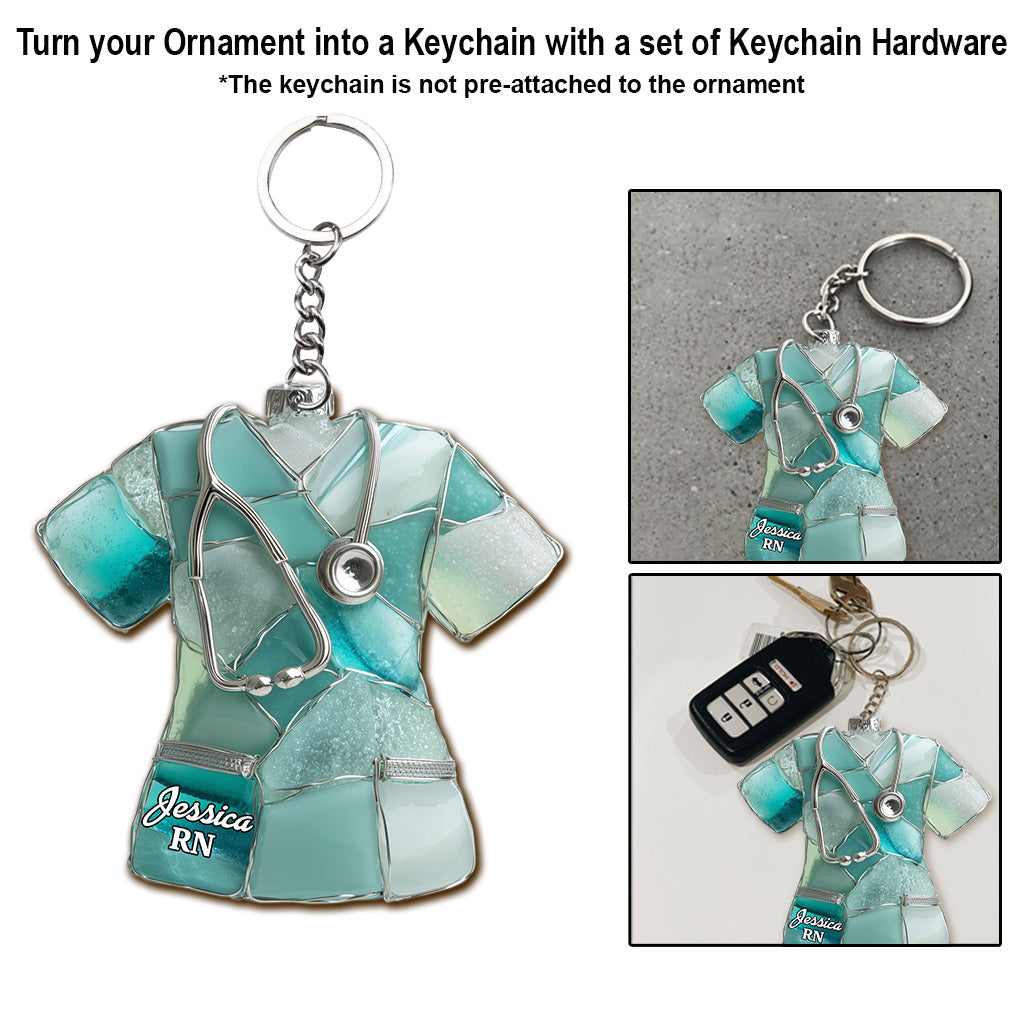 Sea Glass Nurse Scrub - Personalized Nurse Ornament