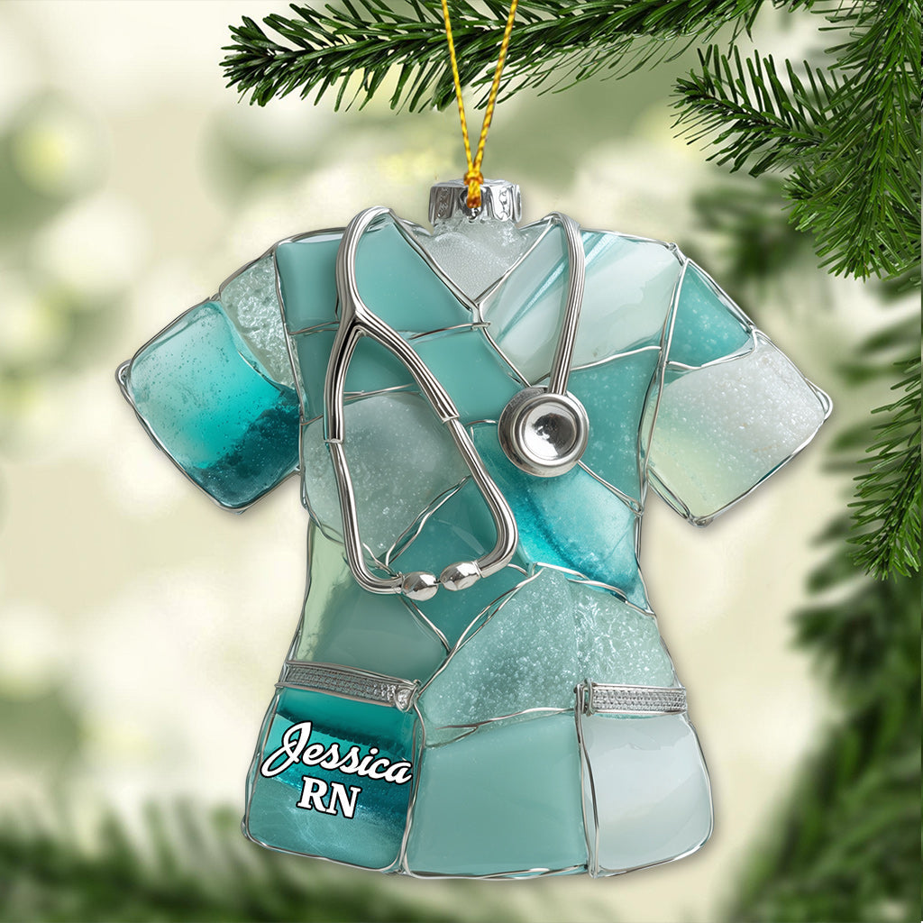 Sea Glass Nurse Scrub - Personalized Nurse Ornament