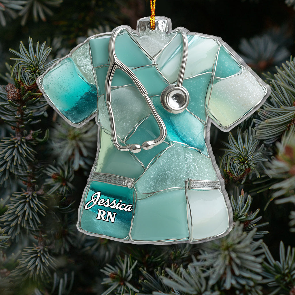 Sea Glass Nurse Scrub - Personalized Nurse Ornament