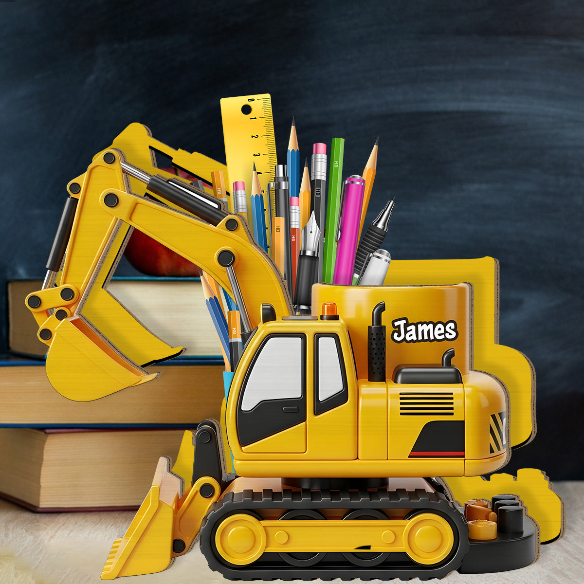 Cool Contruction Vehicle - Personalized Kid Wooden Pen Holder