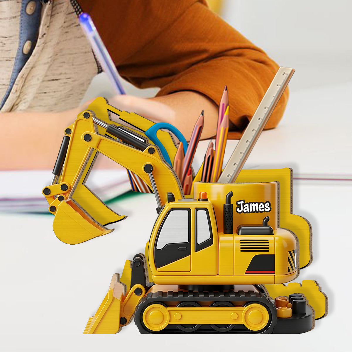 Cool Contruction Vehicle - Personalized Kid Wooden Pen Holder