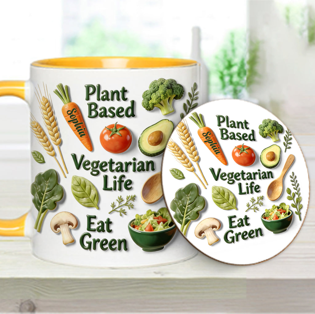 Vegetarisches Leben – Personalisierte Tasse und Untersetzer mit Tierarzt-Motiv