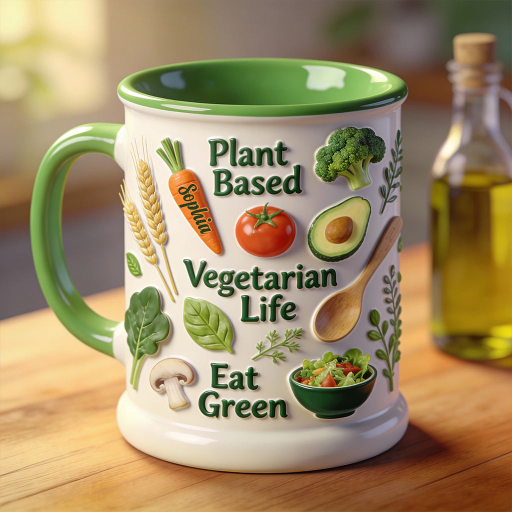 Vegetarisches Leben – Personalisierte Tasse und Untersetzer mit Tierarzt-Motiv