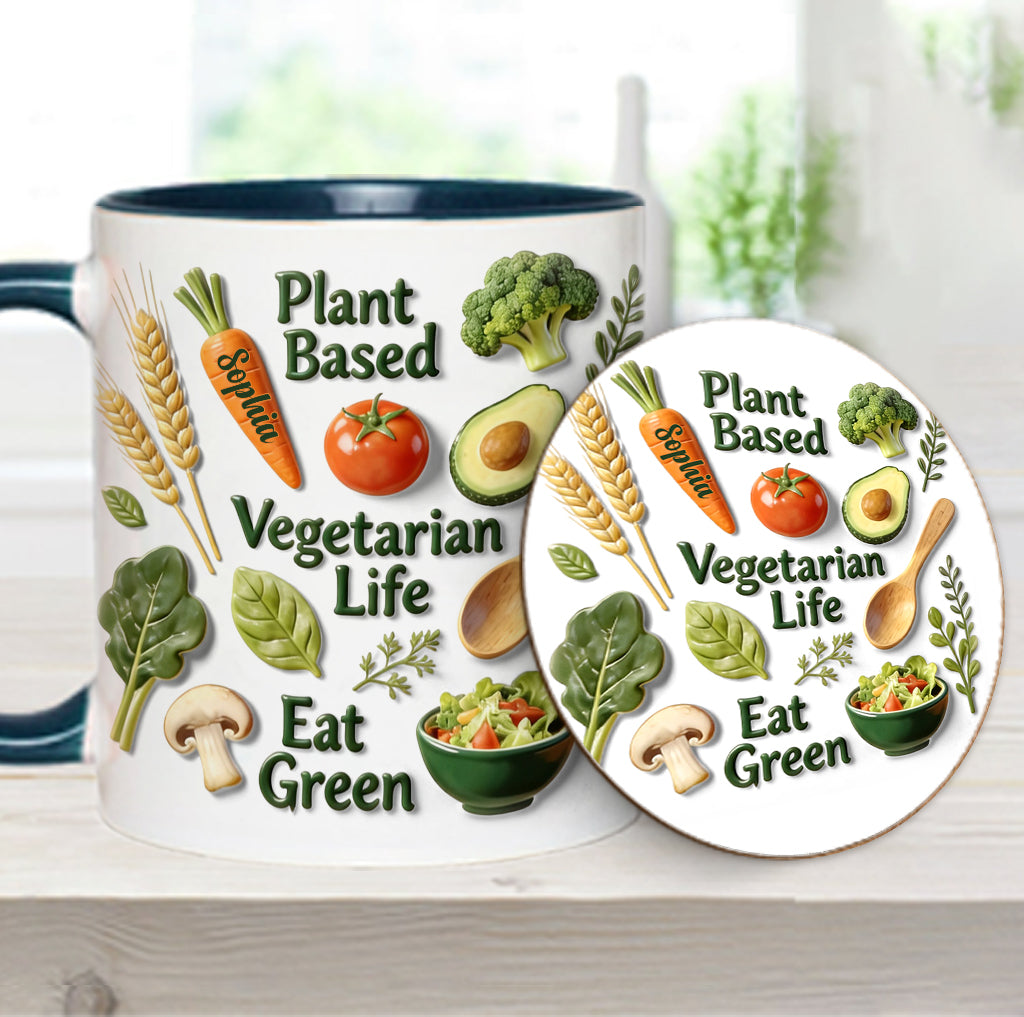 Vegetarisches Leben – Personalisierte Tasse und Untersetzer mit Tierarzt-Motiv