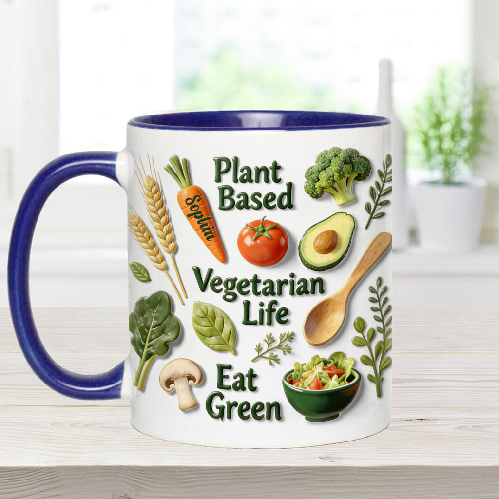 Vegetarisches Leben – Personalisierte Tasse und Untersetzer mit Tierarzt-Motiv
