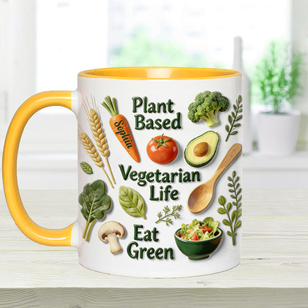 Vegetarisches Leben – Personalisierte Tasse und Untersetzer mit Tierarzt-Motiv
